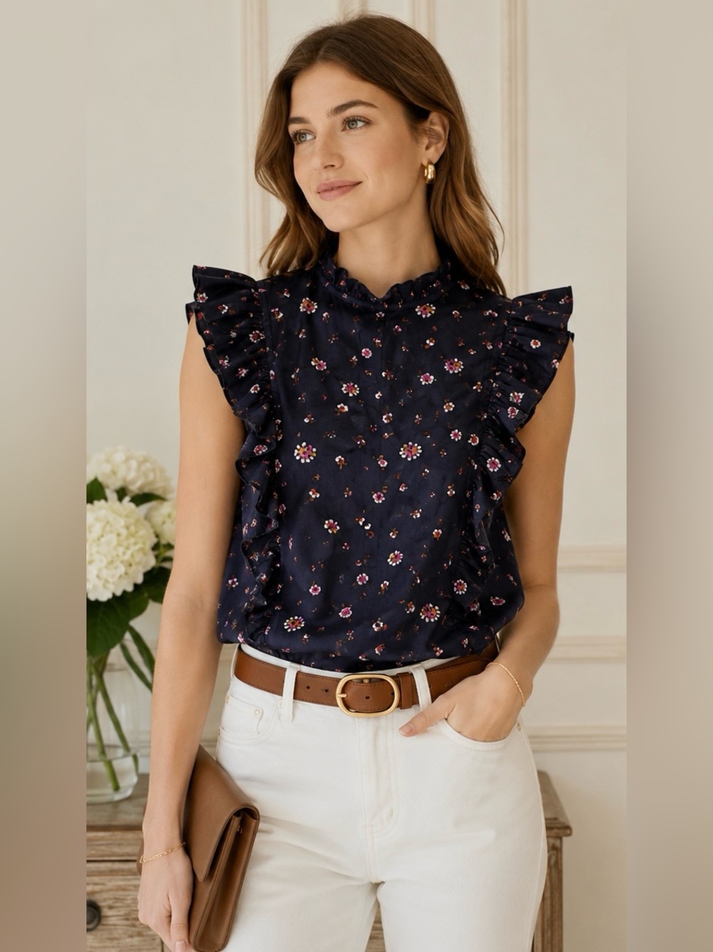 Rebecca Taylor Mia La Vie Meadow Floral Pleated Ruffle Top Blouse Sz 6 MSRP $265